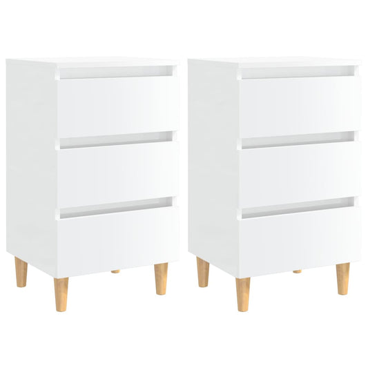 vidaXL Yöpöydät puiset jalat 2 kpl korkeakiilto valkoinen 40x35x69cm