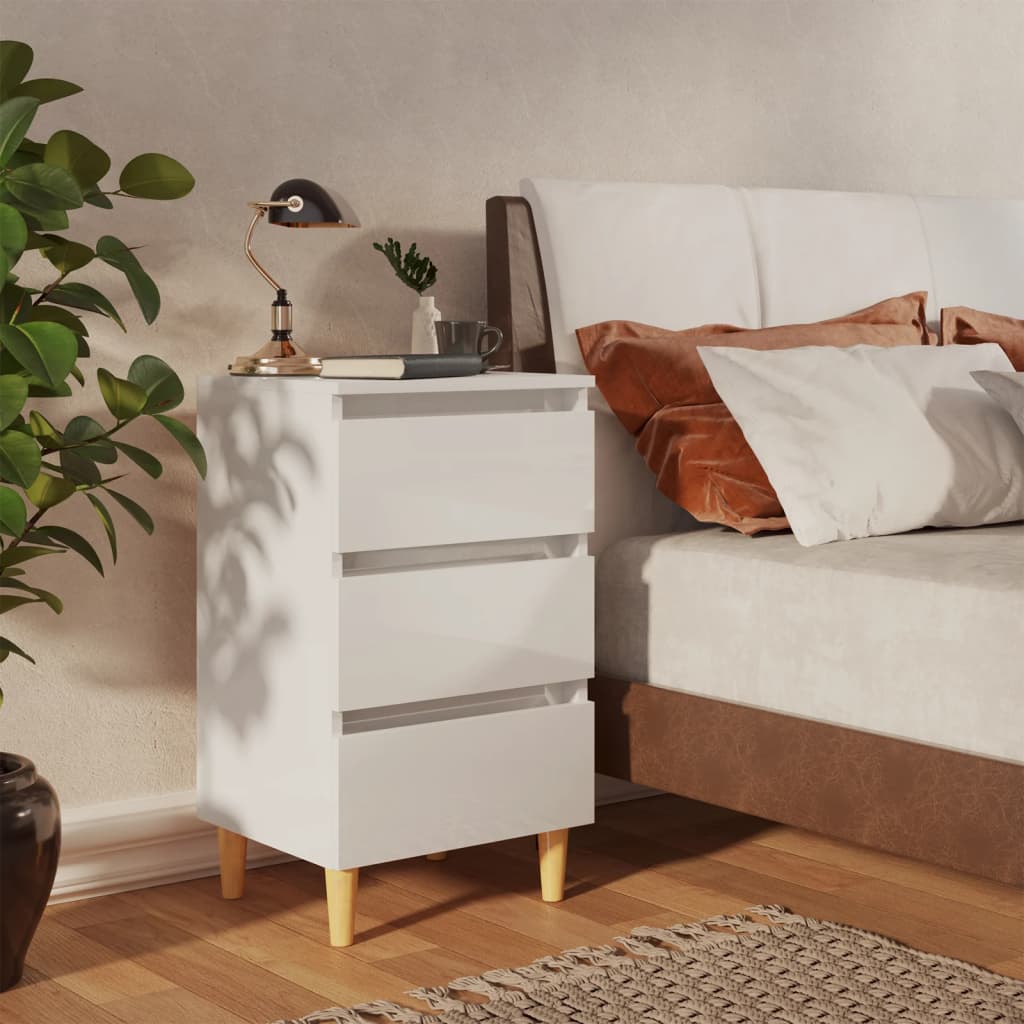 vidaXL Yöpöydät puiset jalat 2 kpl korkeakiilto valkoinen 40x35x69cm