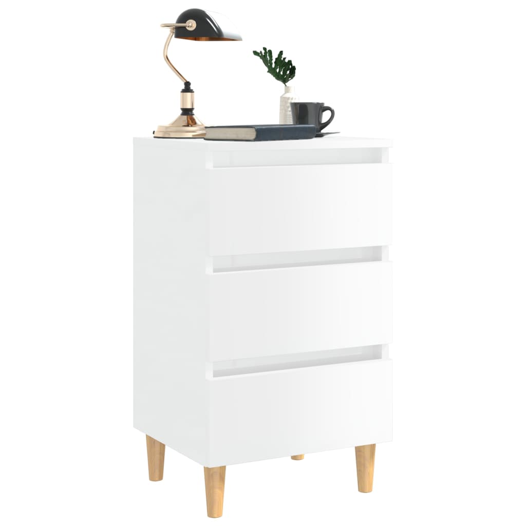 vidaXL Yöpöydät puiset jalat 2 kpl korkeakiilto valkoinen 40x35x69cm