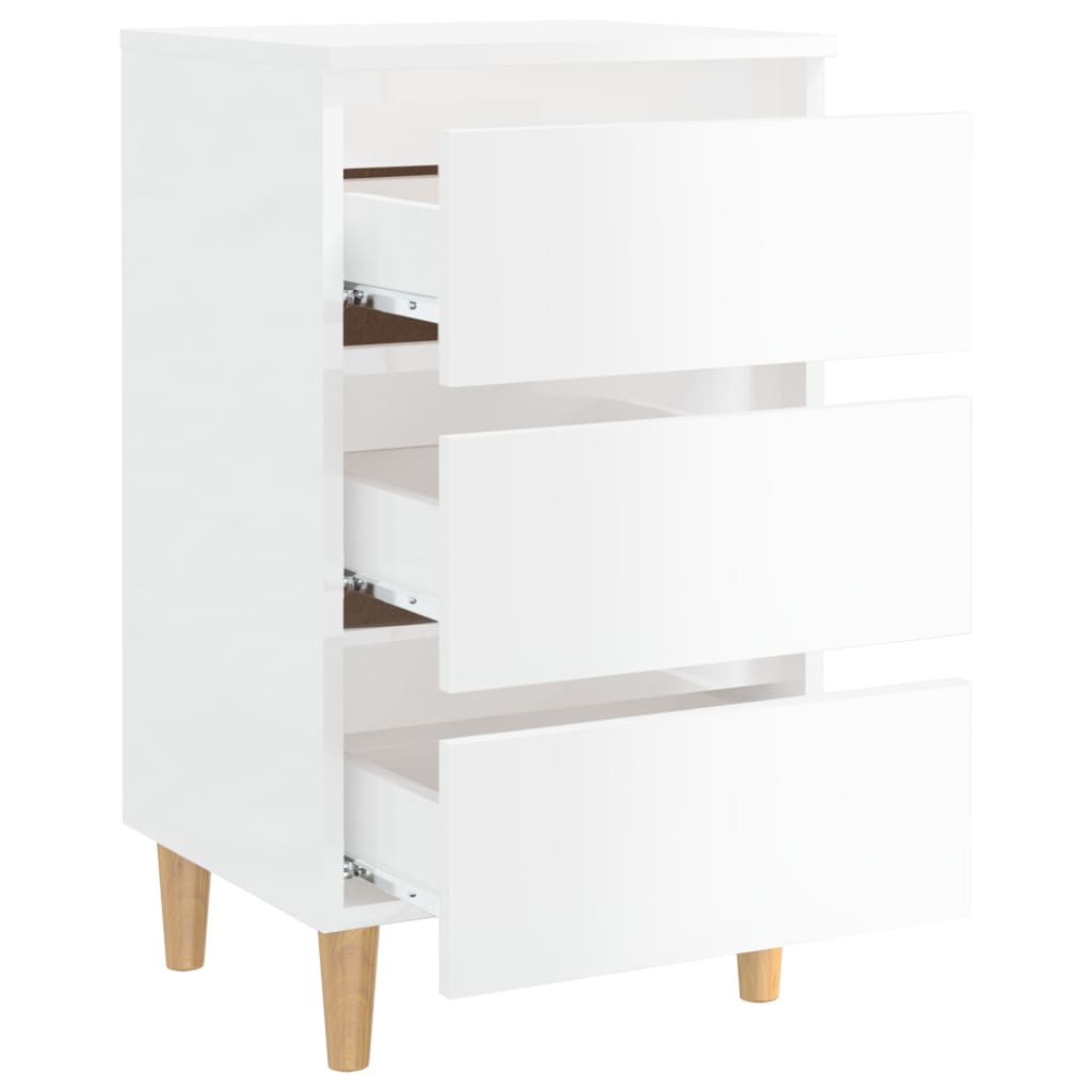 vidaXL Yöpöydät puiset jalat 2 kpl korkeakiilto valkoinen 40x35x69cm