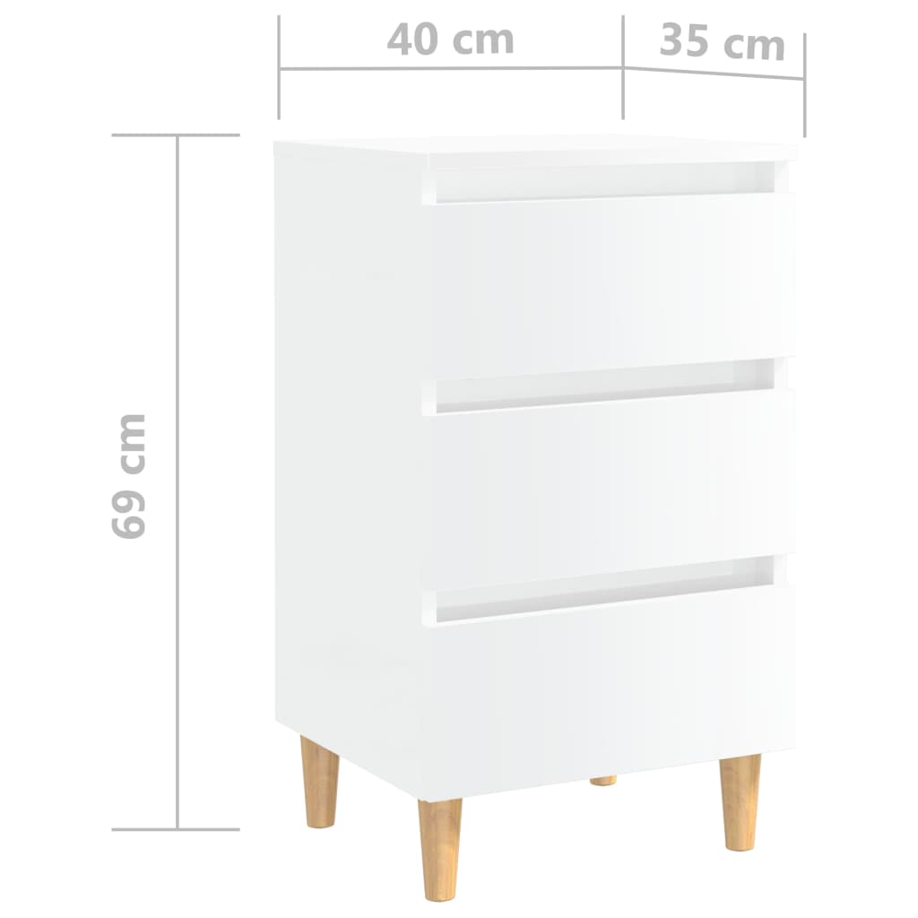 vidaXL Yöpöydät puiset jalat 2 kpl korkeakiilto valkoinen 40x35x69cm