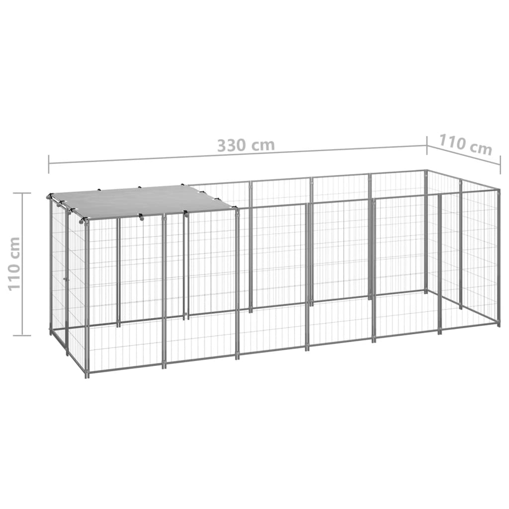 vidaXL Koiranhäkki hopea 330x110x110 cm teräs