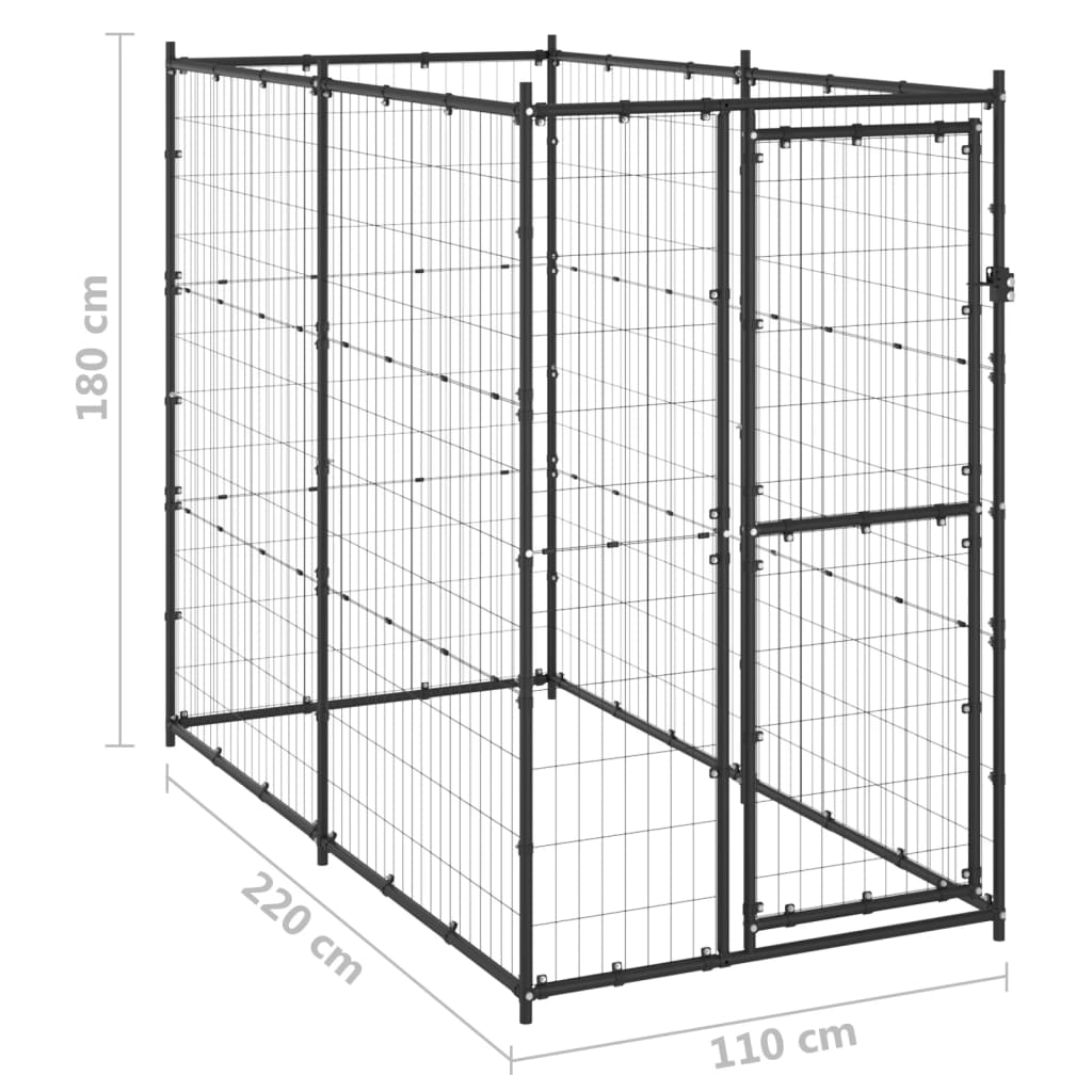 vidaXL Koiran ulkohäkki teräs 110x220x180 cm