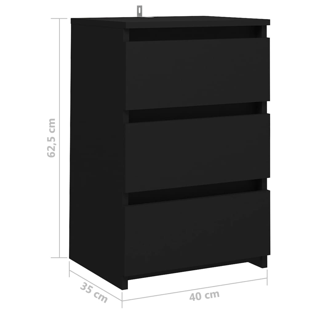 vidaXL Yöpöydät 2 kpl musta 40x35x62,5 cm tekninen puu