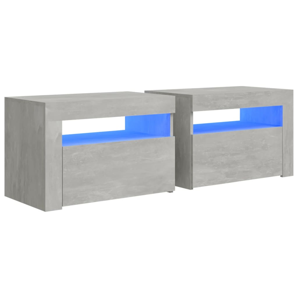 vidaXL Yöpöydät 2 kpl LED-valoilla betoninharmaa 60x35x40 cm