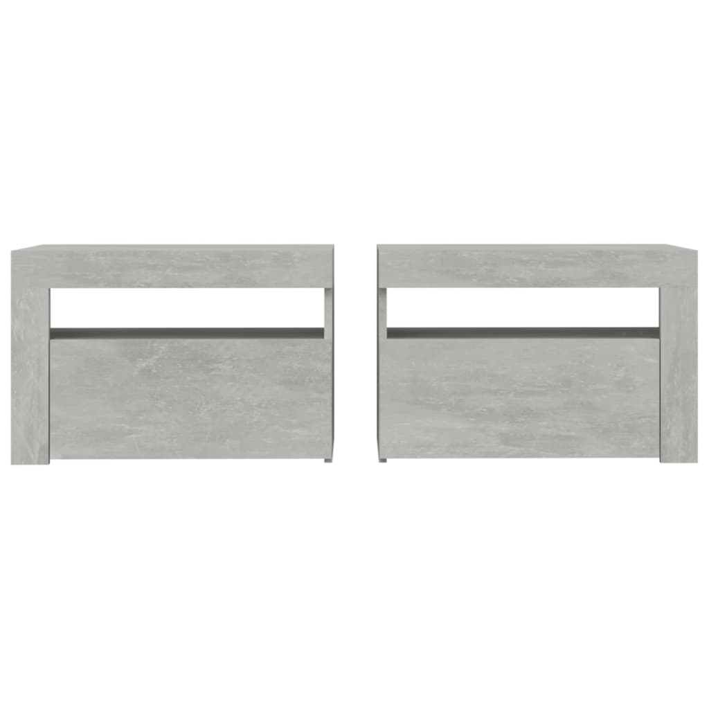 vidaXL Yöpöydät 2 kpl LED-valoilla betoninharmaa 60x35x40 cm