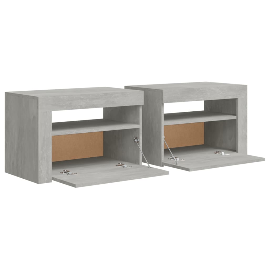 vidaXL Yöpöydät 2 kpl LED-valoilla betoninharmaa 60x35x40 cm