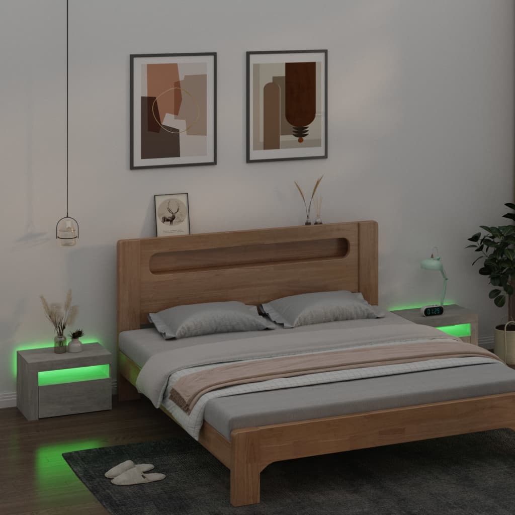 vidaXL Yöpöydät 2 kpl LED-valoilla betoninharmaa 60x35x40 cm