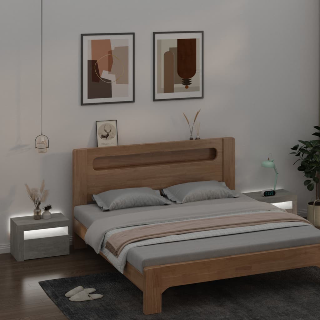 vidaXL Yöpöydät 2 kpl LED-valoilla betoninharmaa 60x35x40 cm