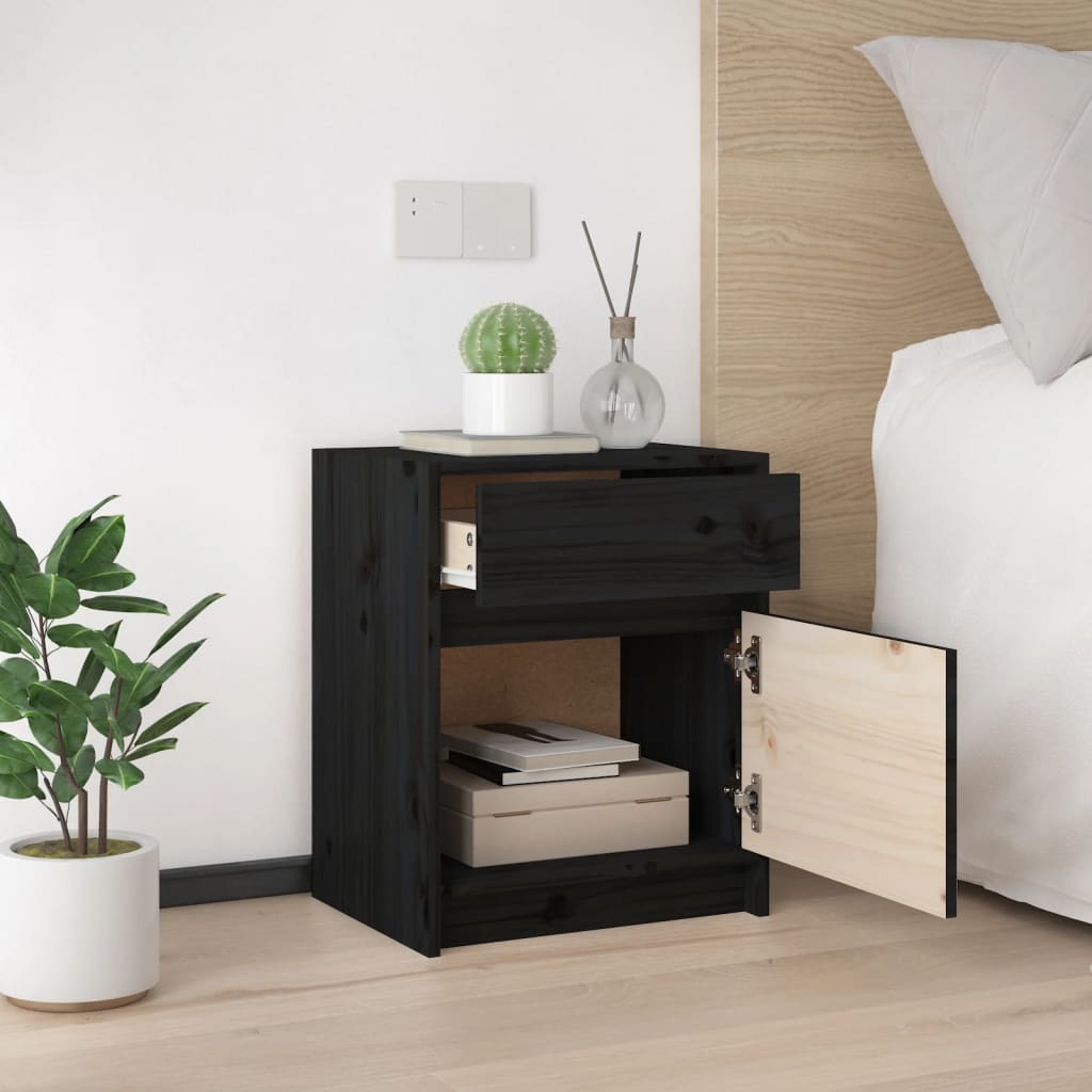 vidaXL Yöpöydät 2 kpl musta 40x31x50 cm täysi mänty