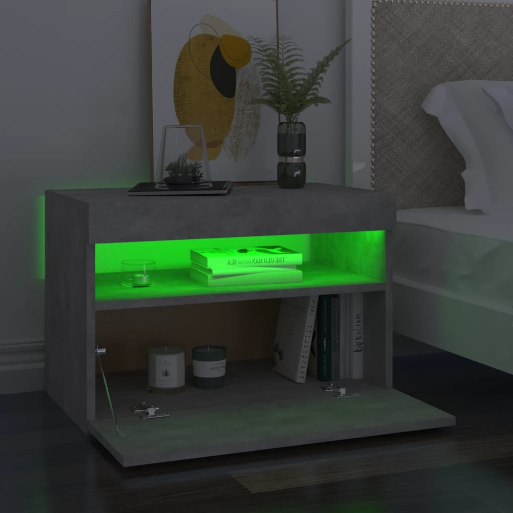 vidaXL Yöpöytä LED-valoilla betoninharmaa 60x35x40 cm