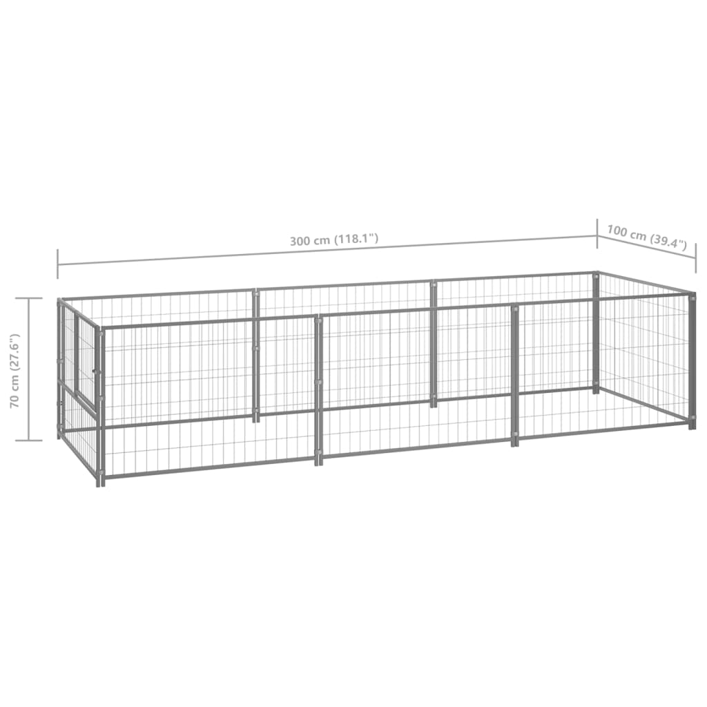 vidaXL Koiranhäkki hopea 3 m² teräs