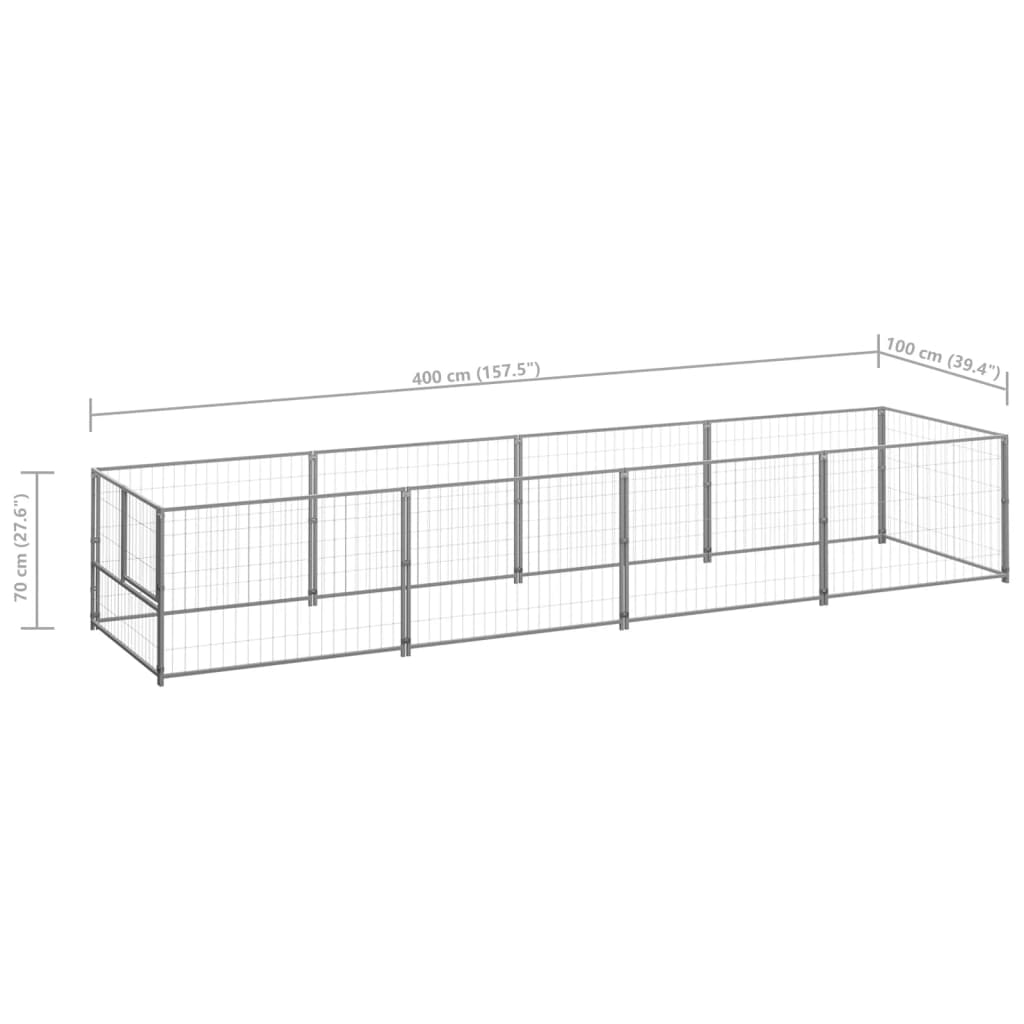 vidaXL Koiranhäkki hopea 4 m² teräs