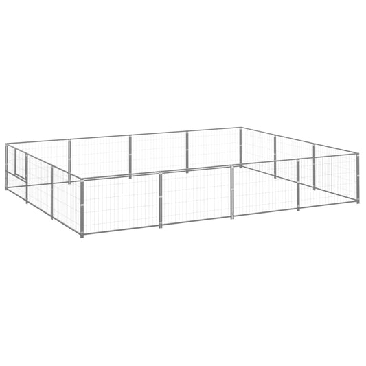vidaXL Koiranhäkki hopea 12 m² teräs