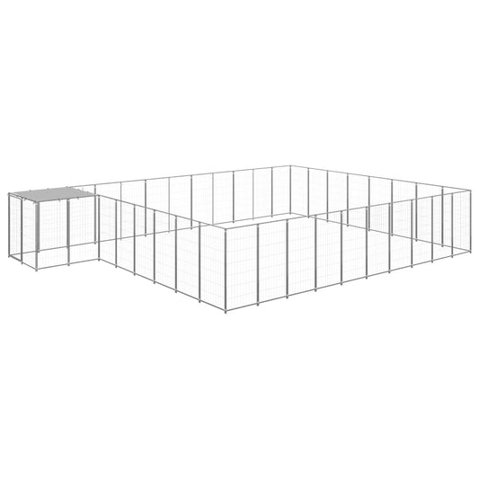 vidaXL Koiranhäkki hopea 25,41 m² teräs