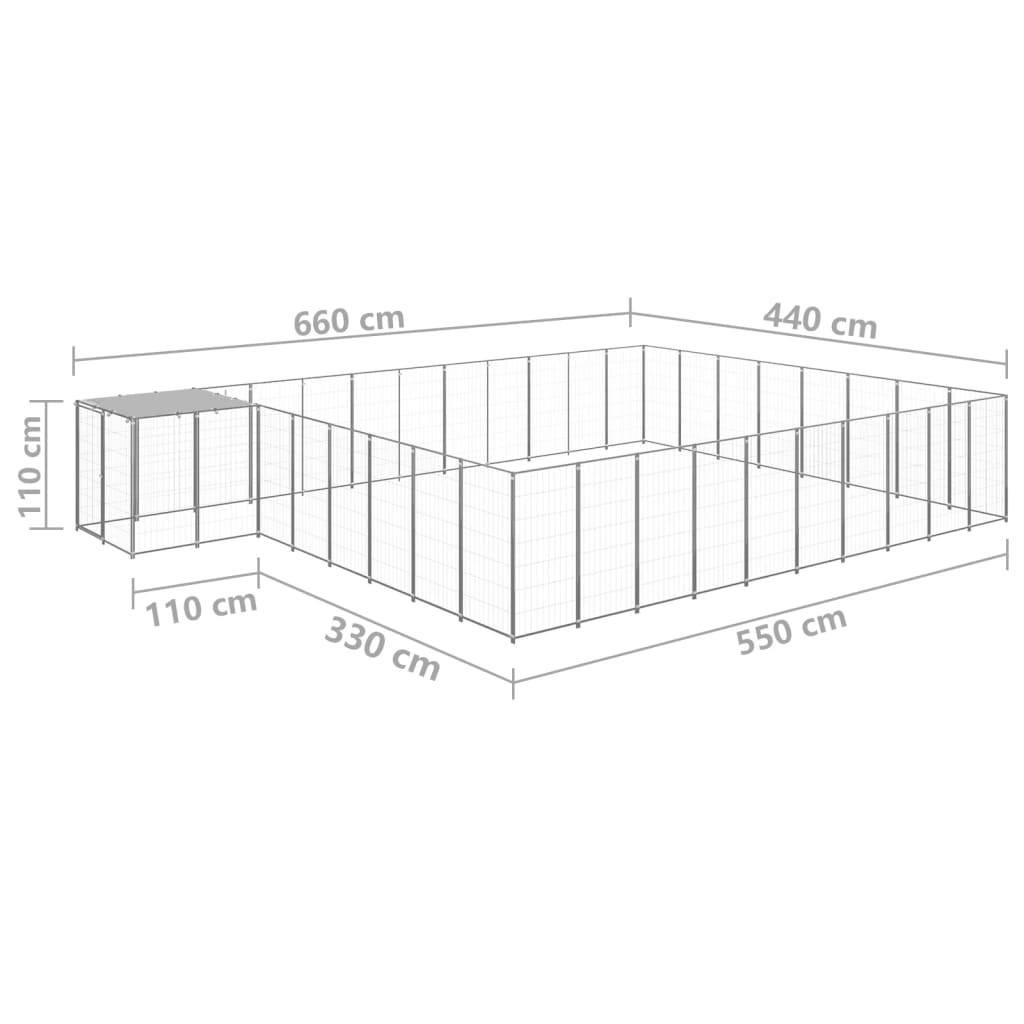vidaXL Koiranhäkki hopea 25,41 m² teräs