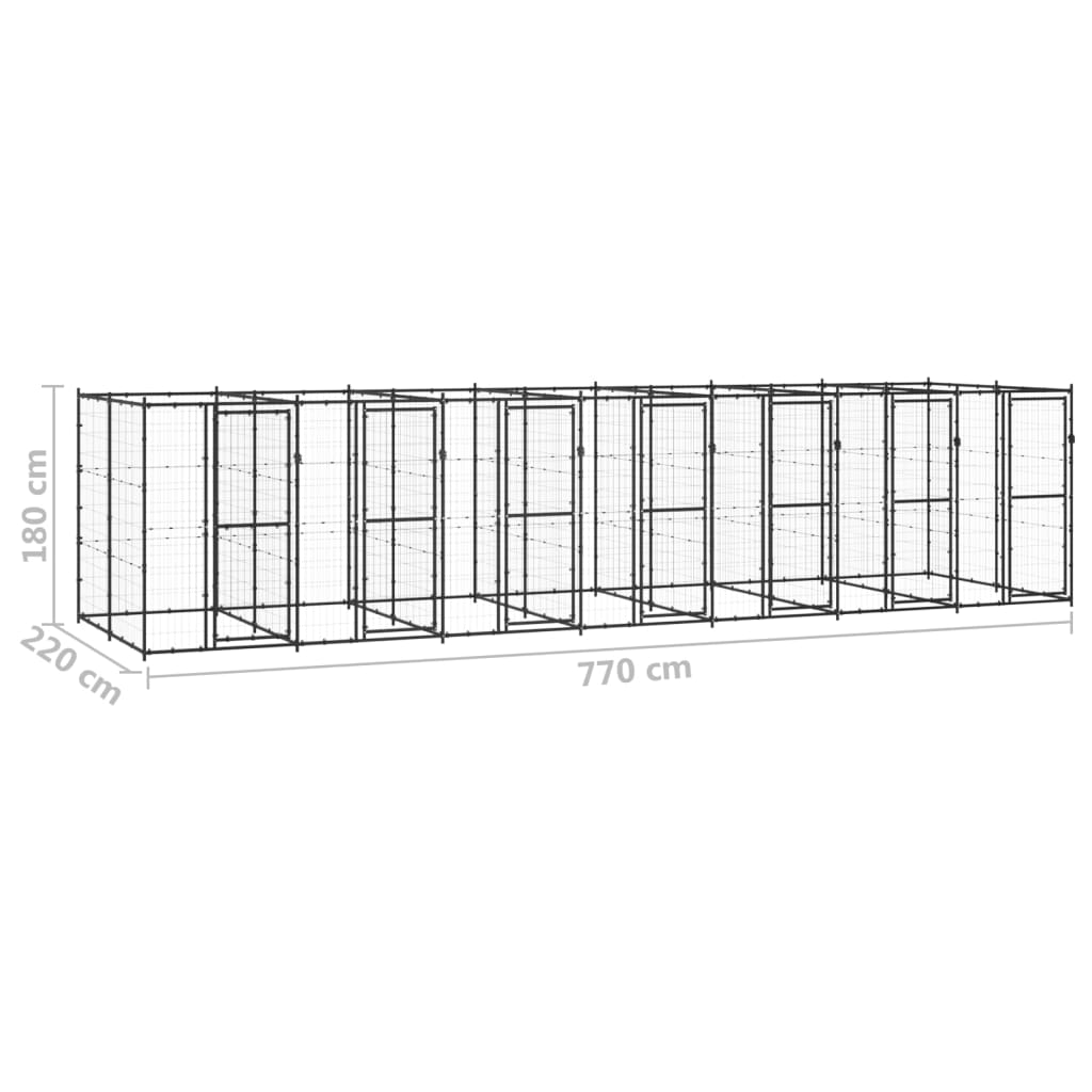vidaXL Koiran ulkohäkki teräs 16,94 m²