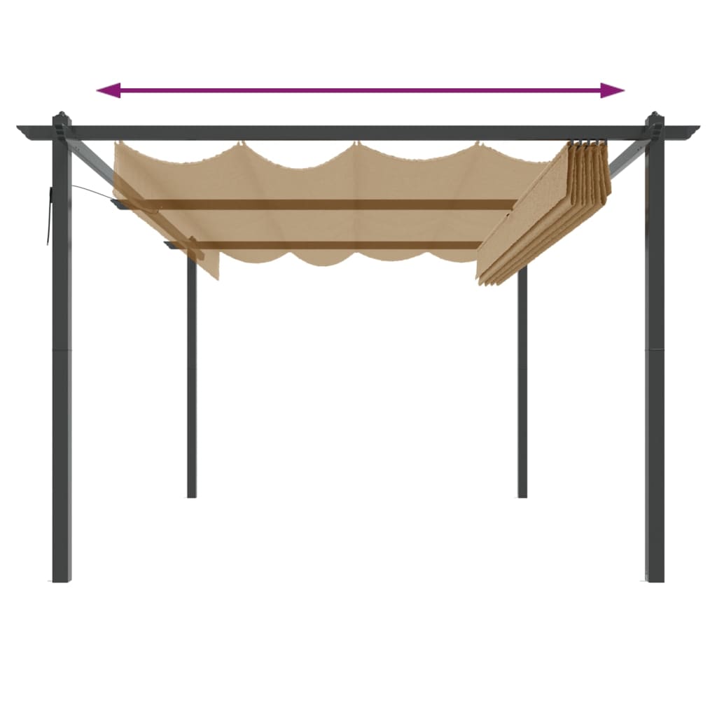 vidaXL Puutarhan huvimaja sisäänvedettävällä katolla 4x3 m taupe