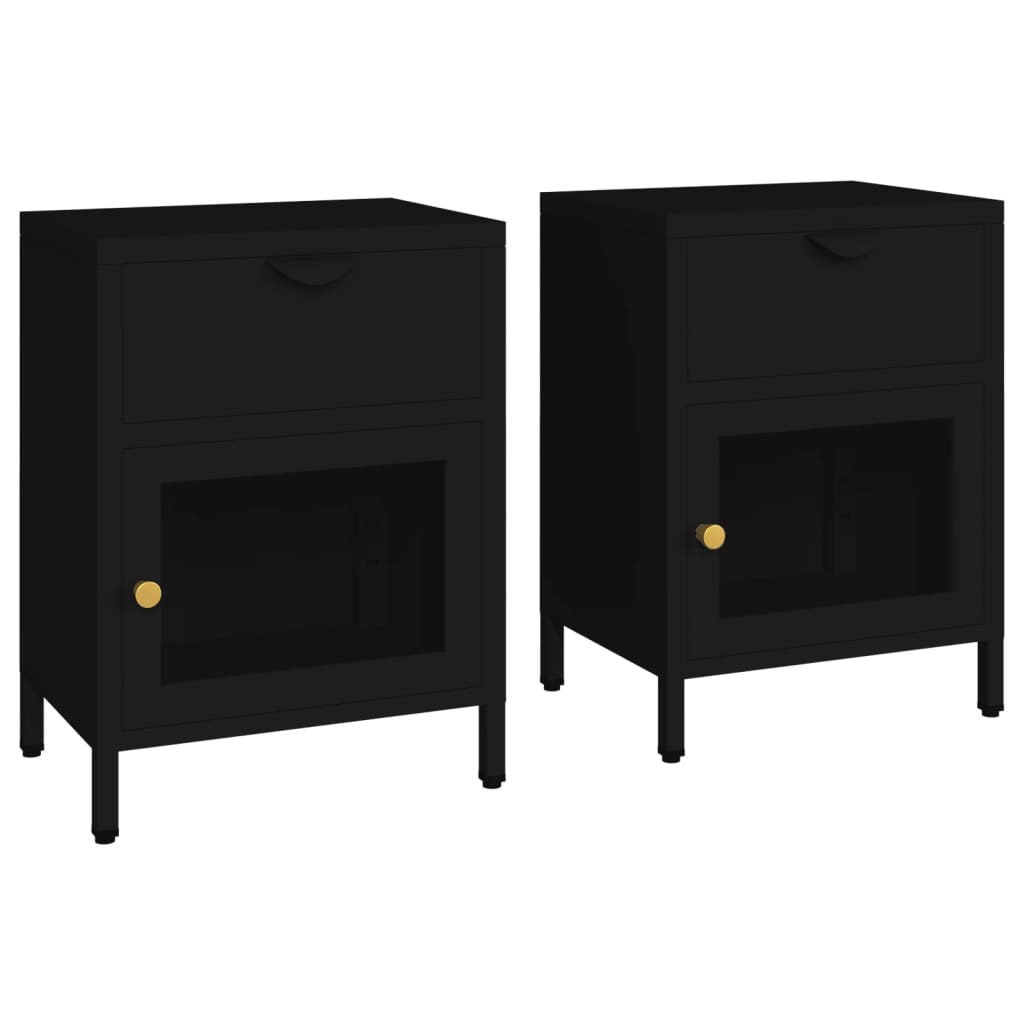 vidaXL Yöpöydät 2 kpl musta 40x30x54,5 cm teräs ja lasi