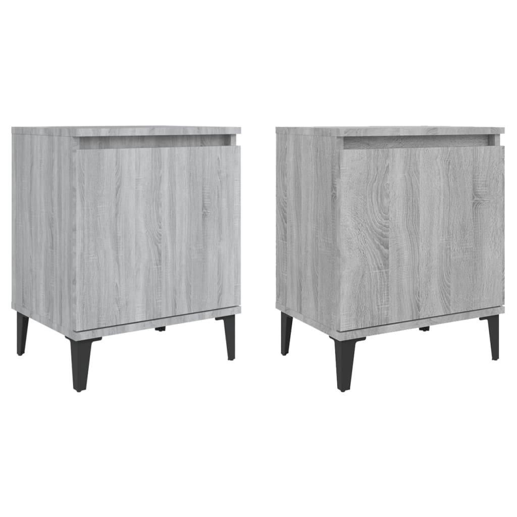vidaXL Yöpöydät metallijaloilla harmaa Sonoma 40x30x50 cm