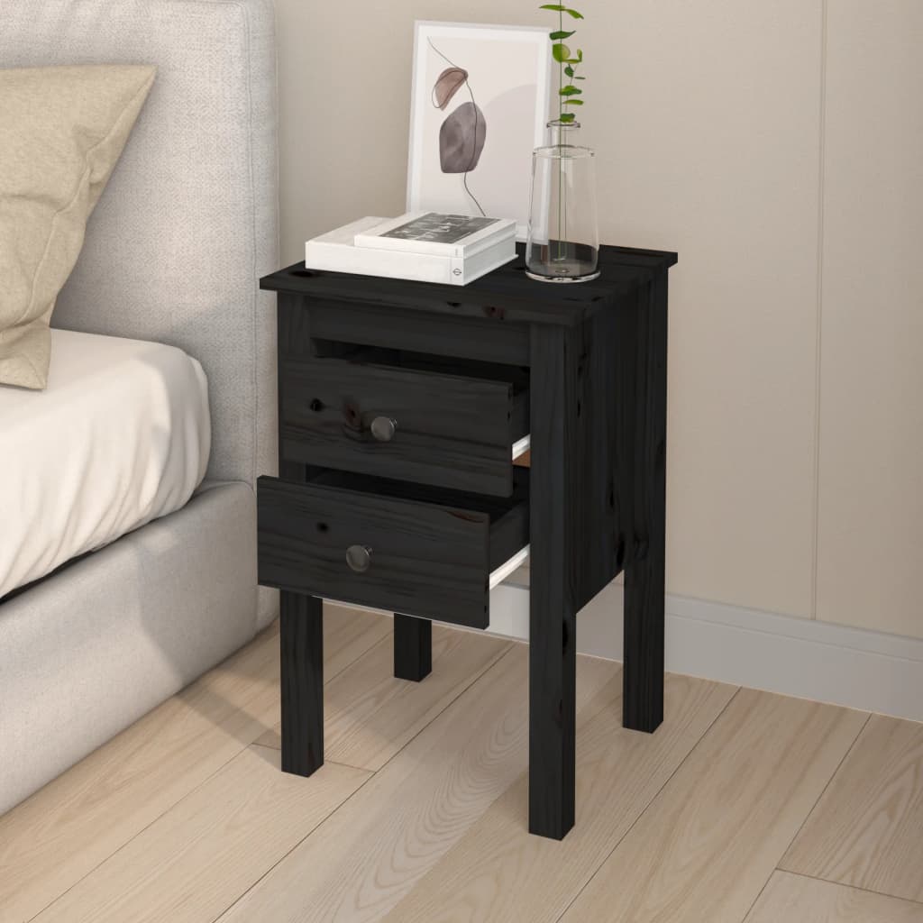 vidaXL Yöpöydät 2 kpl musta 40x35x61,5 cm täysi mänty
