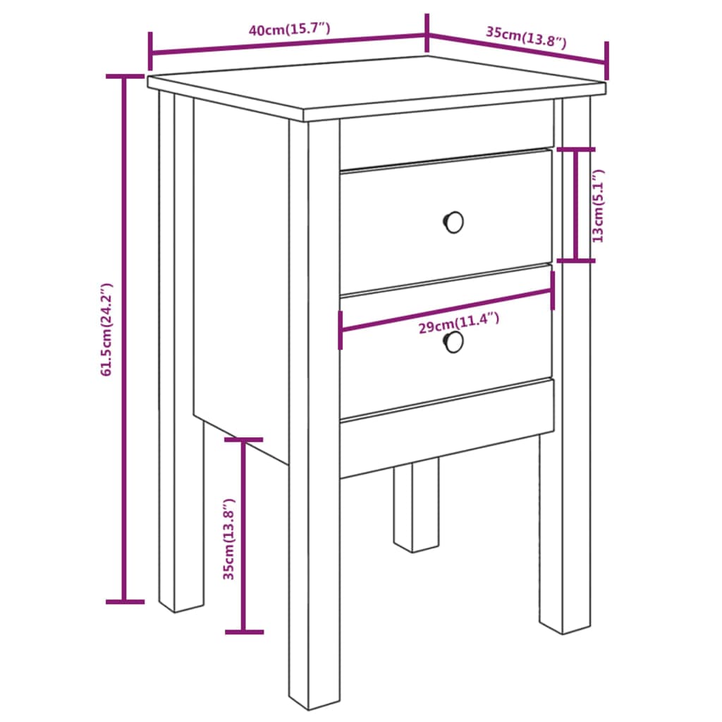 vidaXL Yöpöydät 2 kpl musta 40x35x61,5 cm täysi mänty