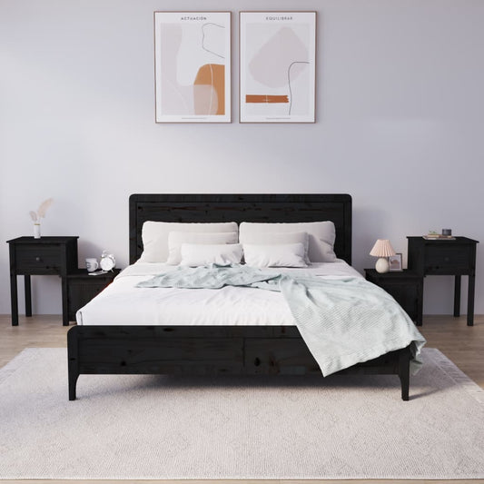 vidaXL Yöpöydät 2 kpl musta 79,5x38x65,5 cm täysi mänty
