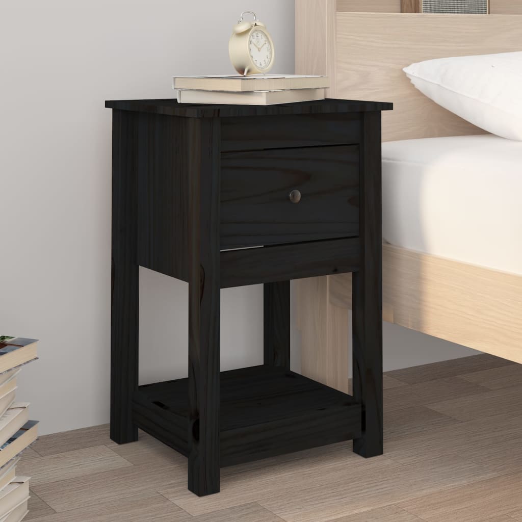 vidaXL Yöpöydät 2 kpl musta 40x35x61,5 cm täysi mänty