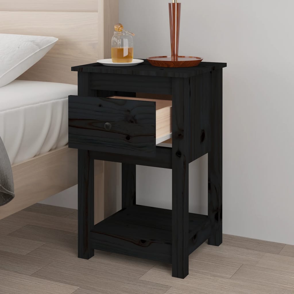 vidaXL Yöpöydät 2 kpl musta 40x35x61,5 cm täysi mänty