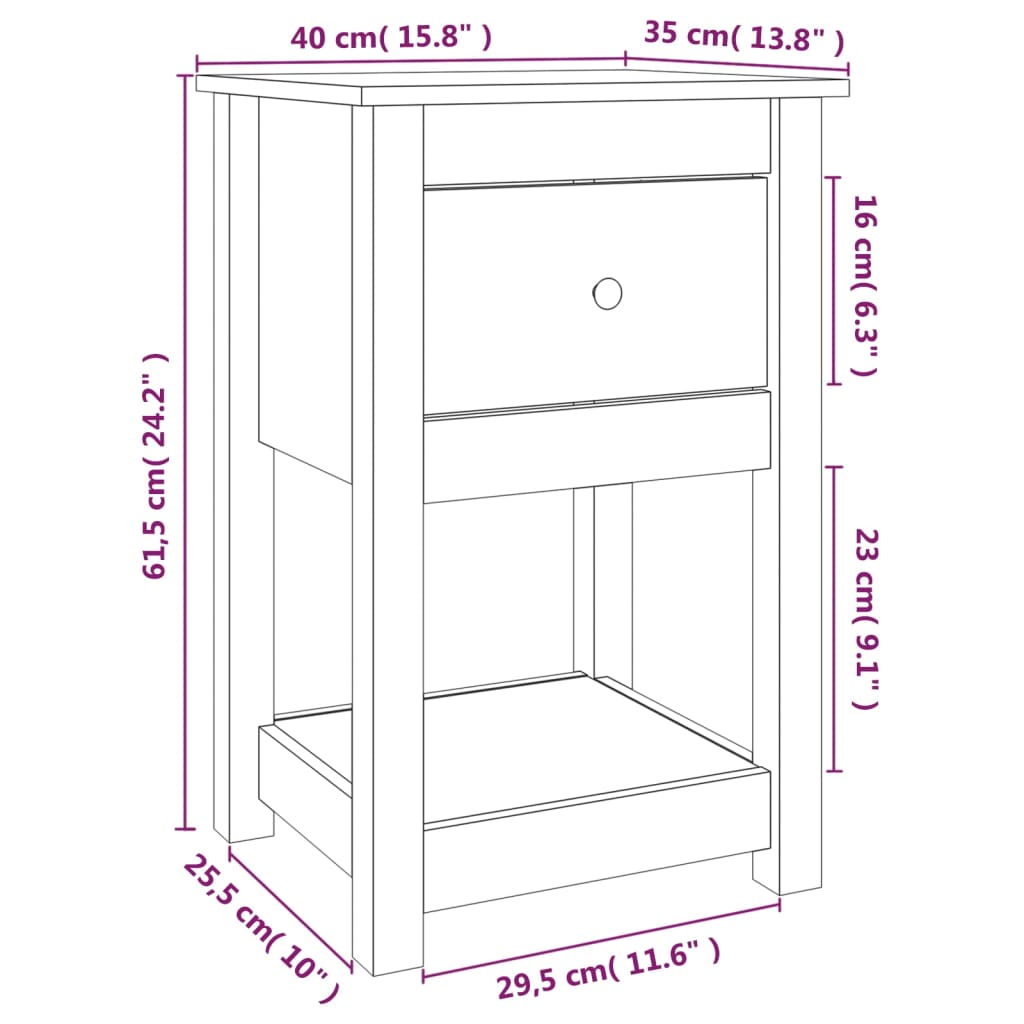 vidaXL Yöpöydät 2 kpl musta 40x35x61,5 cm täysi mänty