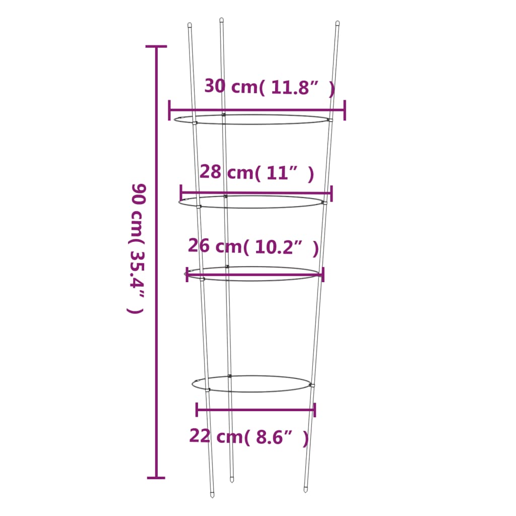 vidaXL Puutarhan kasvituet 4 rengasta 5 kpl vihreä 90 cm teräs