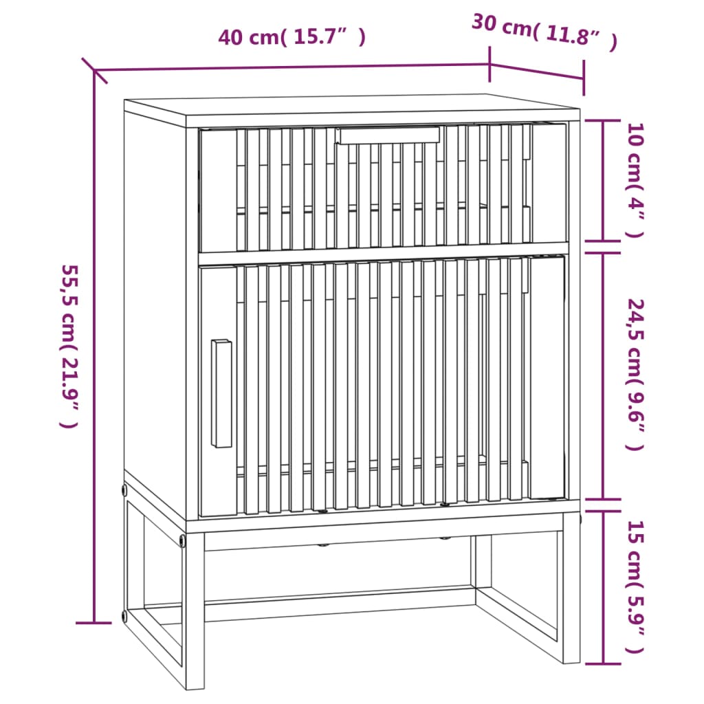 vidaXL Yöpöydät 2 kpl musta 40x30x55,5 cm tekninen puu ja rauta