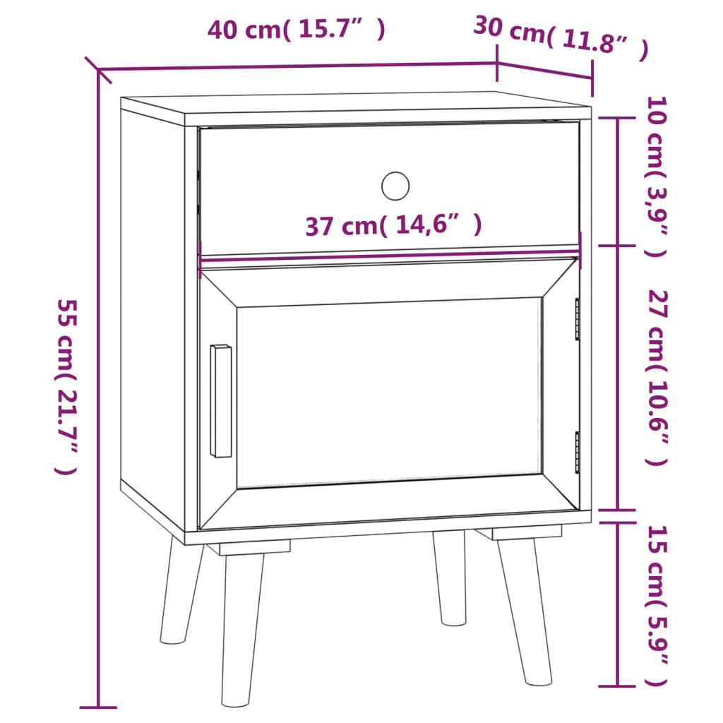 vidaXL Yöpöydät 2 kpl musta 40x30x55 cm tekninen puu