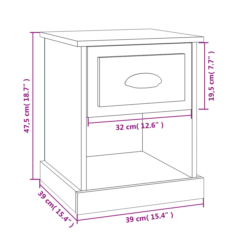 vidaXL Yöpöydät 2 kpl musta 39x39x47,5 cm tekninen puu
