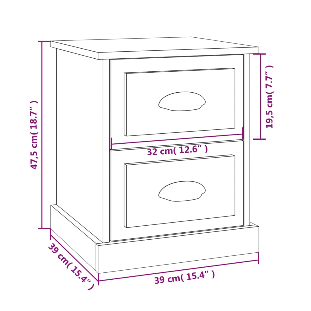 vidaXL Yöpöydät 2 kpl musta 39x39x47,5 cm tekninen puu