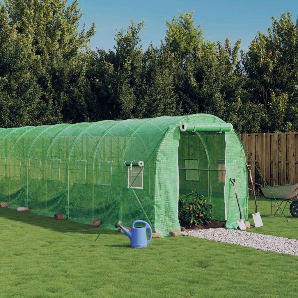 vidaXL Kasvihuone teräsrungolla vihreä 28 m² 14x2x2 m