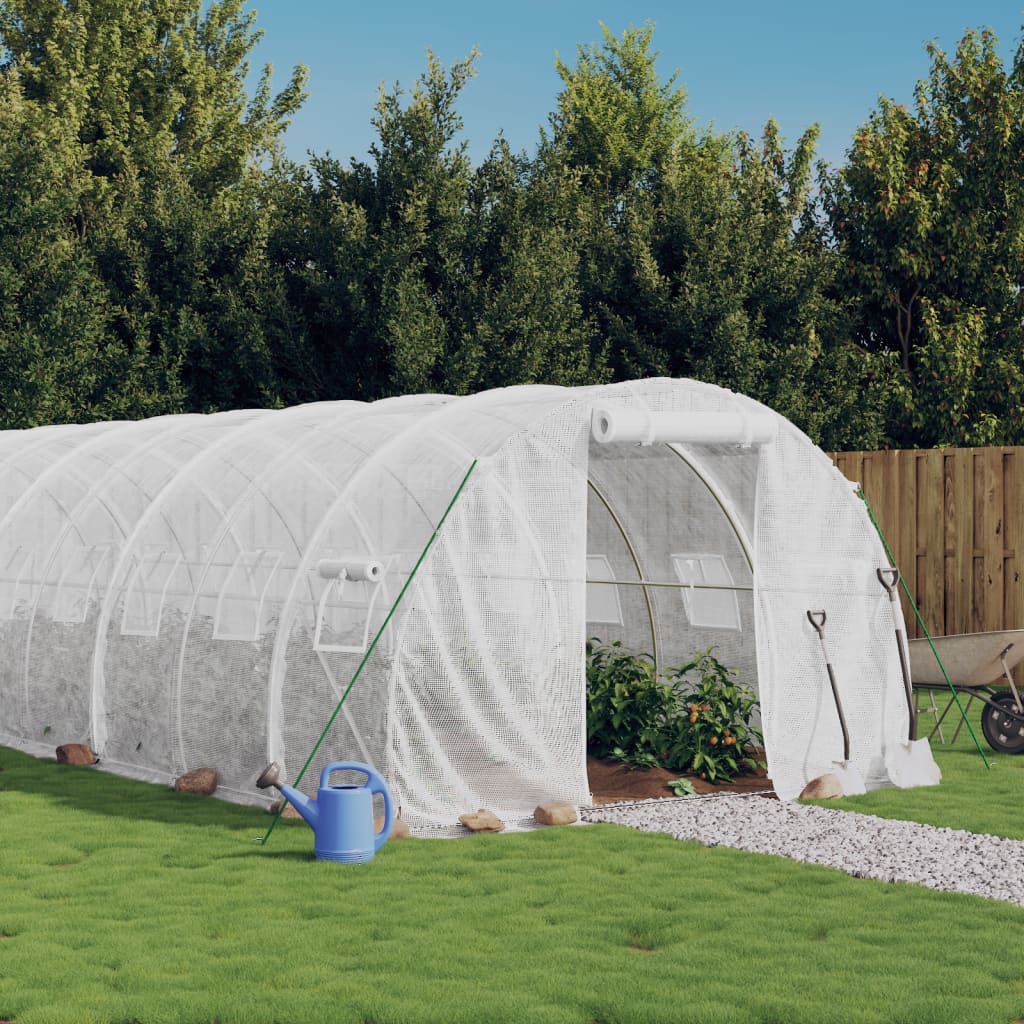 vidaXL Kasvihuone teräsrungolla valkoinen 30 m² 10x3x2 m