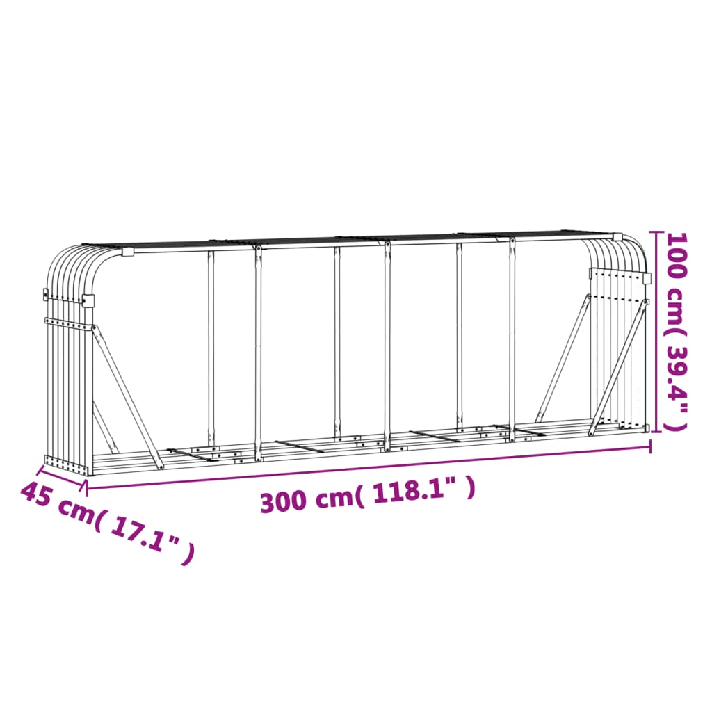 vidaXL Polttopuuteline vaaleanruskea 300x45x100 cm galvanoitu teräs