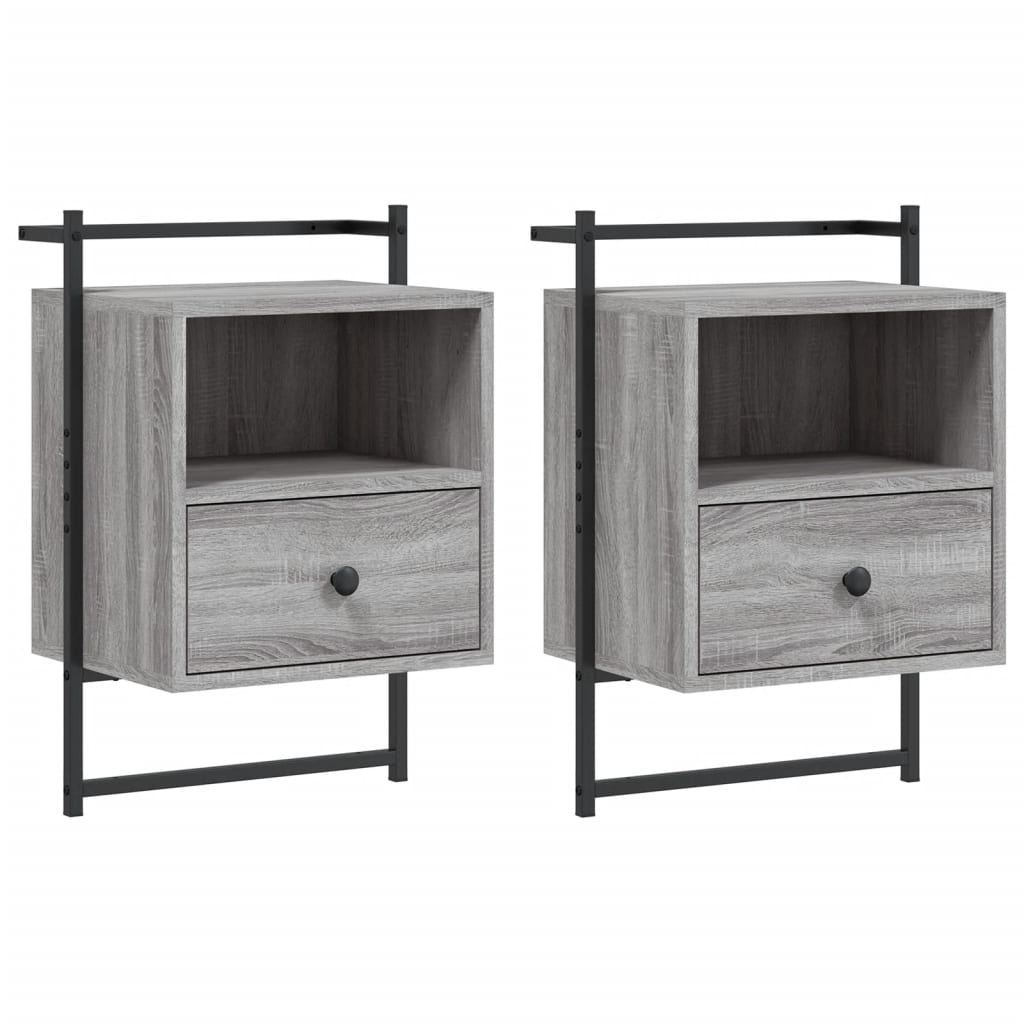 vidaXL Yöpöydät seinälle 2 kpl harmaa Sonoma 40x30x61 cm tekninen puu