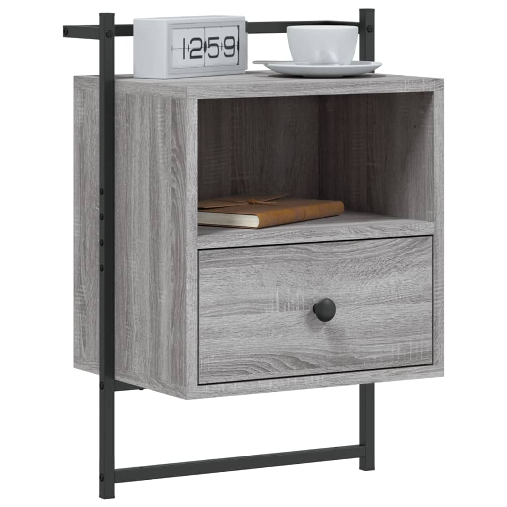 vidaXL Yöpöydät seinälle 2 kpl harmaa Sonoma 40x30x61 cm tekninen puu