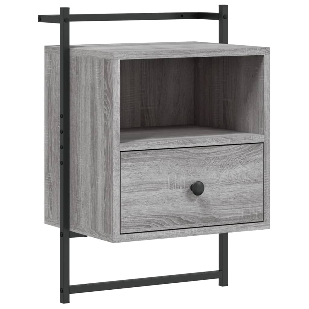 vidaXL Yöpöydät seinälle 2 kpl harmaa Sonoma 40x30x61 cm tekninen puu
