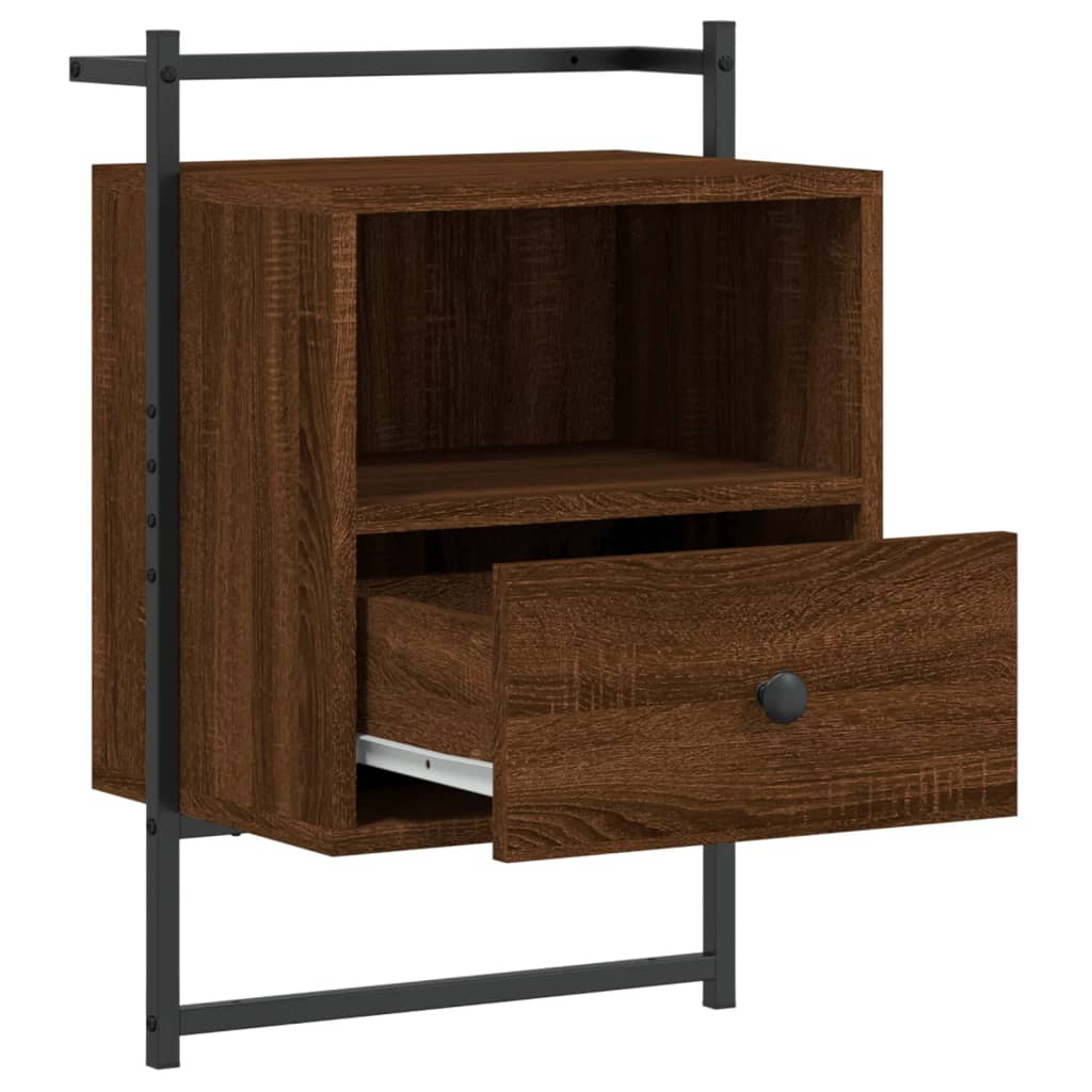 vidaXL Yöpöydät seinälle 2 kpl ruskea tammi 40x30x61 cm tekninen puu