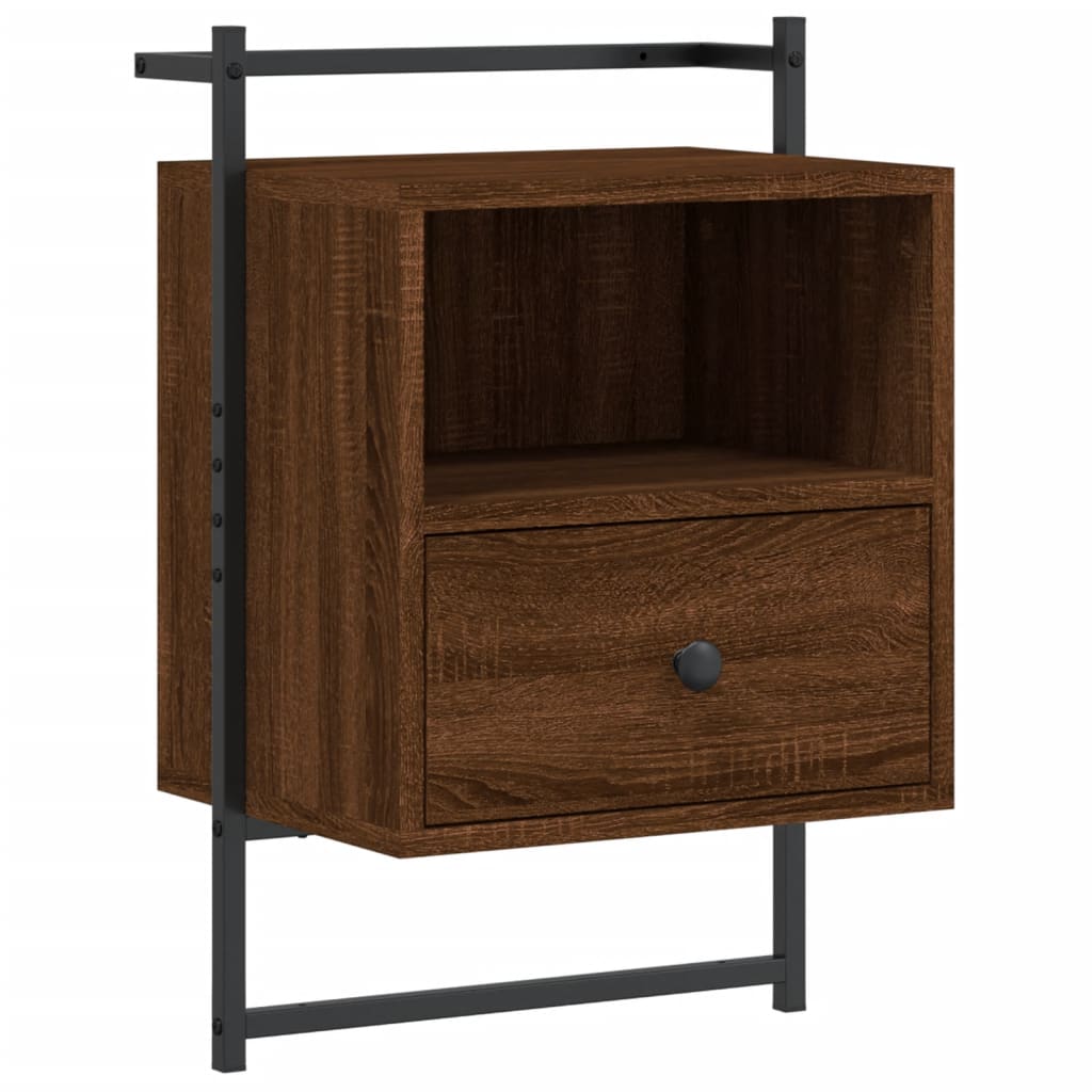 vidaXL Yöpöydät seinälle 2 kpl ruskea tammi 40x30x61 cm tekninen puu