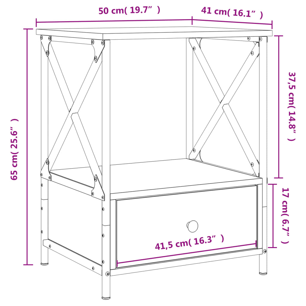 vidaXL Yöpöydät 2 kpl musta 50x41x65 cm tekninen puu