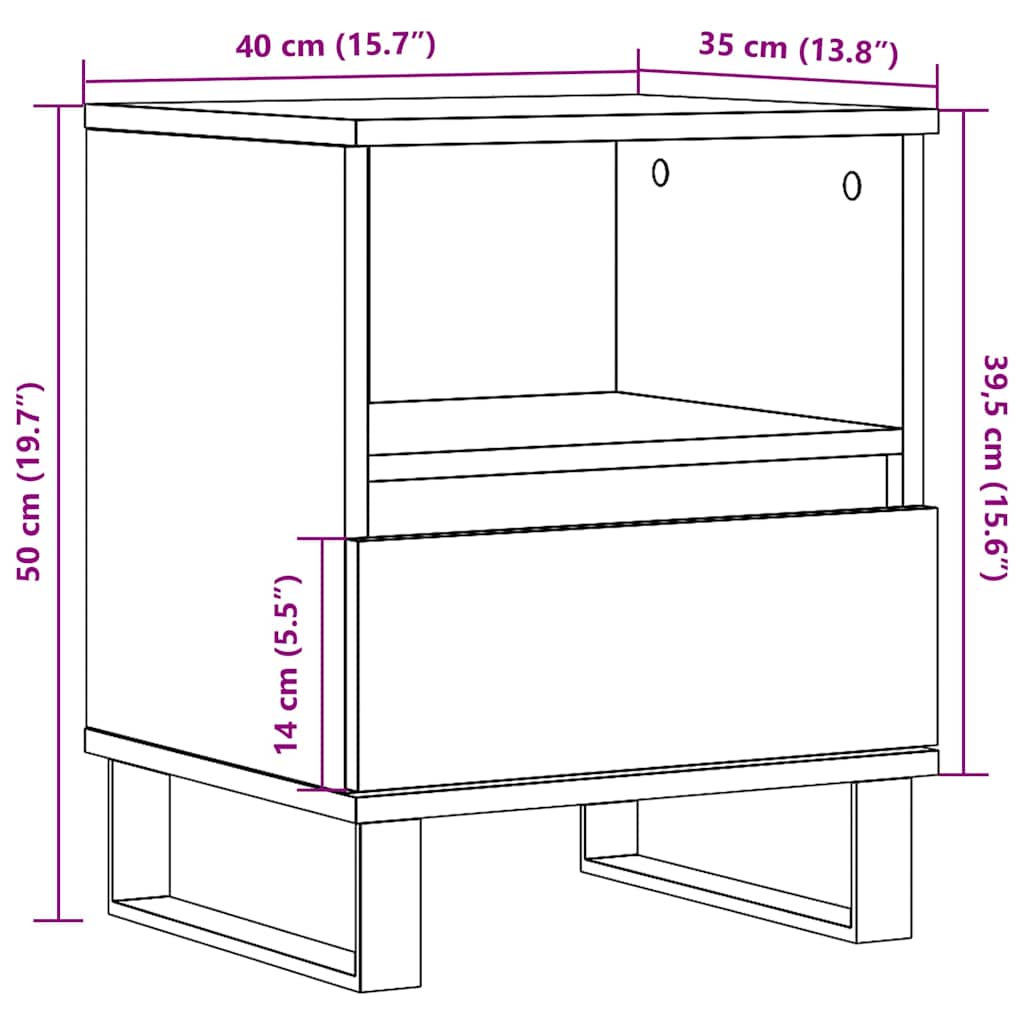 vidaXL Yöpöydät 2 kpl musta 40x35x50 cm tekninen puu