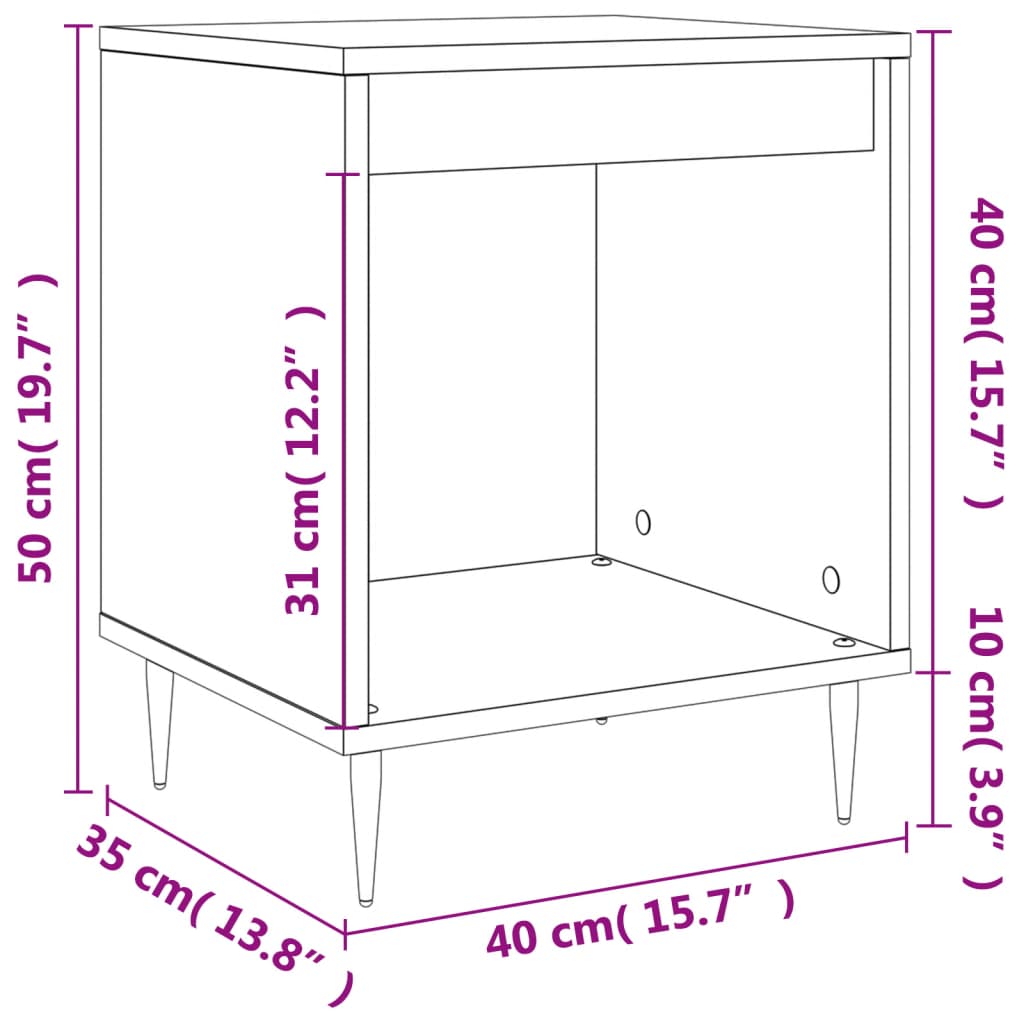 vidaXL Yöpöydät 2 kpl musta 40x35x50 cm tekninen puu