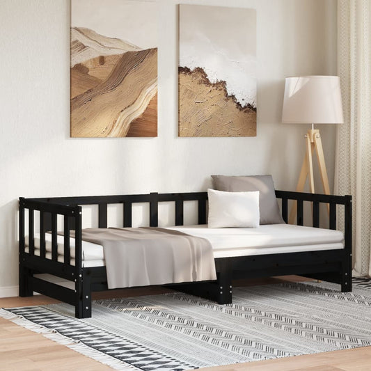 vidaXL Vuodesohva rullilla musta 90x200 cm täysi mänty