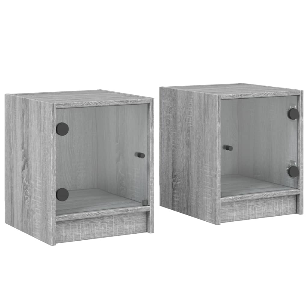 vidaXL Yöpöydät lasiovilla 2 kpl harmaa Sonoma 35x37x42 cm
