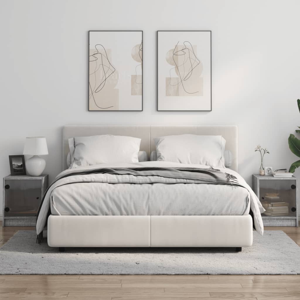 vidaXL Yöpöydät lasiovilla 2 kpl harmaa Sonoma 35x37x42 cm