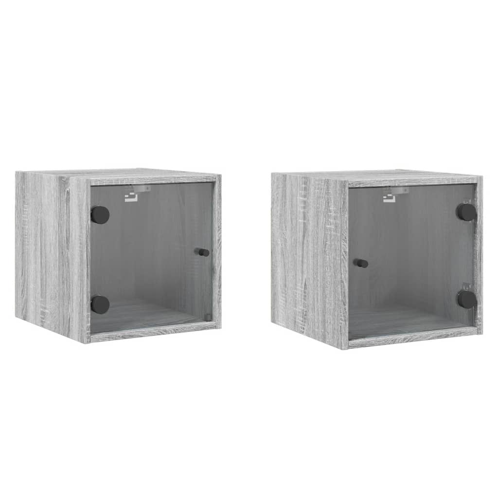 vidaXL Yöpöydät lasiovilla 2 kpl harmaa Sonoma 35x37x35 cm